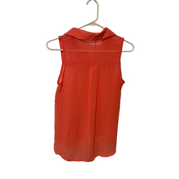 Hearts Womens Size Medium Button Up Orange Tank Top Shirt Semi Sheer Blouse - Picture 3 of 3